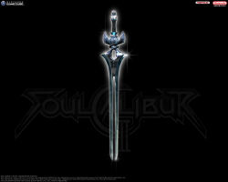  black_background glowing glowing_sword glowing_weapon logo long_sword namco nintendo no_humans object_focus official_art official_wallpaper runes soul_calibur_(long_sword) soul_calibur_(weapon) soulcalibur soulcalibur_ii sword weapon 