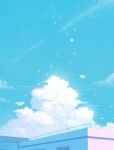  blue_sky blue_theme building clouds commentary_request highres mige_shijiu no_humans original outdoors paper_airplane scenery sky summer 