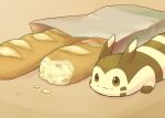  :3 bag baguette bread crumbs food food_on_face furret lying no_humans on_side paper_bag pokemon pokemon_(creature) wadorigi 