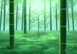  absurdres artist_name bamboo bamboo_forest blurry blurry_background day fog forest grass green_theme h_yuusui highres leaf light light_rays nature no_humans original outdoors scenery signature 