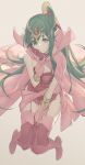  1girl bare_shoulders boots breasts cape dress fire_emblem fire_emblem_awakening garter_straps gloves green_eyes green_hair hair_ornament highres long_hair looking_at_viewer medium_breasts pink_dress pointy_ears ponytail red_dress short_dress side_slit simple_background smile sokoo solo strapless strapless_dress thigh_boots tiki_(fire_emblem) zettai_ryouiki 