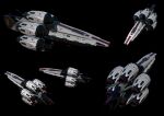  3d absurdres black_background bugrahekimhan commentary concept_art cruiser engine eve_online glowing gradient highres machinery military military_vehicle multiple_views no_humans photoshop_(medium) realistic science_fiction servant_sisters_of_eve ship simple_background spacecraft strategic_cruiser_(eve_online) thrusters vehicle_focus warship watercraft zbrush_(medium) 
