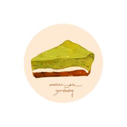  border brown_background commentary cyannism derivative_work english_commentary english_text food food_focus matcha_(food) no_humans original pie pie_slice round_border white_border 