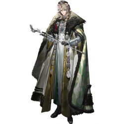  1boy animal_ears arknights artist_request bear_boy bear_ears black_boots black_gloves black_hat blue_eyes boots brown_hair cane cape cloak coat full_body fur-trimmed_cape fur-trimmed_cloak fur-trimmed_coat fur_trim fyodor_vladimirovich_(arknights) garrison_cap gloves hair_over_shoulder hat holding holding_staff long_hair long_sleeves looking_at_viewer male_focus official_art scepter solo staff standing third-party_source transparent_background white_coat 