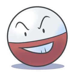  black_eyes commentary_request electrode_(pokemon) full_body grin karon-t no_humans no_sclera pokemon pokemon_(creature) pokemon_focus smile solid_oval_eyes solo teeth 