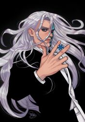  1boy absolute_batman absolute_dc contrast dc_comics exposed_muscle highres jacket mismatched_sclera multicolored_jacket multicolored_suit necktie poker_chip polar_opposites romy_jones_(romyjonesdraws) split_theme two-face_(absolute_dc) two-tone_jacket two-tone_necktie two-tone_shirt two-tone_suit 