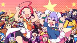  6+boys 6+girls caramelldansen character_request copyright_request crazy_frog crazy_frog_(character) crossover dancing deltarune everyone heavy_(tf2) highres jevil maya_fey mega_man_(classic) mega_man_(series) mega_man_2 multiple_boys multiple_girls non-web_source noob_(roblox) orange_background roblox siivagunner sonic_(series) sonic_the_hedgehog spamton_g._spamton star_(sky) team_fortress_2 utdr_(toby_fox) whistle whistle_around_neck wood_man 
