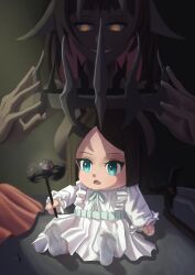  absurdres child crown dress glowing glowing_eyes highres jnh85 light_rays non-web_source self-upload yellow_eyes 