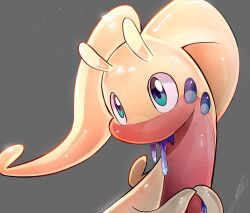  alternate_color animal_focus antennae aqua_eyes art_study commentary dragon english_commentary goodra grey_background highres light_particles lighting_study looking_at_viewer no_humans pokemon pokemon_(creature) pokemon_focus portrait shiny_pokemon signature simple_background slime_(substance) solo wolfaroon 