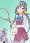  anti_(untea9) back food highres kasumi_kai_ni_(kancolle) kiyoshimo_(kancolle) racket tennis_racket tofu 
