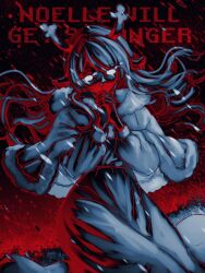  1girl animal_ears antlers blank_eyes capelet commentary deer_antlers deer_ears deer_girl deltarune english_commentary english_text floating_hair fur-trimmed_capelet fur_trim furry furry_female highres hood hooded_capelet horns long_hair noelle_holiday noelle_holiday_(dark_world) omiious own_hands_together robe snowing solo utdr_(toby_fox) weird_route_(deltarune) 