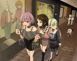  antennae aqua_hair ave_mujica_(bang_dream!) bag bang_dream! bang_dream!_it's_mygo!!!!! birthday_glasses black_boots black_choker black_hair black_shoes black_skirt blonde_hair blue_dress blue_eyes boots bracelet breasts brown_shoes brown_skirt choker collarbone dated dress fake_antennae fingernails green_hair grey_shirt grey_skirt gyozapouch hairband handbag happy_birthday hat highres jewelry large_breasts long_hair long_sleeves mary_janes medium_breasts misumi_uika mortis_(bang_dream!) mortis_(persona)_(bang_dream!) nail_polish open_mouth outdoors pencil_skirt pink_sweater plaid_clothes plaid_dress pointing purple_hair red_eyes red_hat ring shirt shoes short_hair skirt socks stuffed_toy sweater togawa_sakiko twintails wakaba_mutsumi wakaba_mutsumi_(doll) walking white_socks window yahata_umiri yellow-framed_eyewear yuutenji_nyamu 