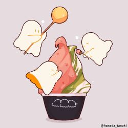  artist_name bud commentary_request cup disposable_cup disposable_ice_cream_cup floating flower food gelato ghost grey_background hanada_tanuki holding holding_flower holding_spoon ice_cream original sheet_ghost simple_background spoon 