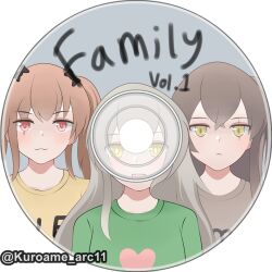  3girls :3 :d blush bright_pupils brown_hair cd commentary crossed_bangs double-parted_bangs english_commentary english_text frown girls_frontline green_shirt grey_hair grey_shirt hair_between_eyes long_hair multiple_girls one_side_up open_mouth red_eyes scar scar_across_eye scar_on_face shirt sidelocks simple_background smile teeth twintails twitter_username ump40_(girls'_frontline) ump45_(girls'_frontline) ump9_(girls'_frontline) upper_teeth_only white_background white_pupils yellow_eyes yellow_shirt yuga_pratama 