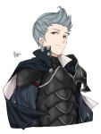  1boy armband armor closed_mouth collared_cape fire_emblem fire_emblem_fates grey_hair highres long_sleeves looking_at_viewer male_focus silas_(fire_emblem) solo upper_body yusya6_fe 