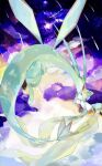 aqua_eyes arm_up closed_mouth clouds cloudy_sky colored_skin colorful commentary_request dragon flygon forehead-to-forehead from_behind full_body heads_together highres jirachi looking_at_another looking_up meteor_shower night outdoors pokemon pokemon_(creature) purple_sky red_eyes size_difference sky tugu_pi white_skin 