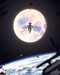  artist_name debris deoxys deoxys_(attack) earth_(planet) full_body highres moon n3kotsu planet pokemon pokemon_(creature) pokemon_focus shooting_star signature silhouette space star_(sky) 