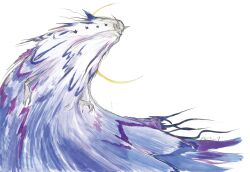  1boy amano_yoshitaka artist_name beard blue_robe clawed_hands crescent_moon facial_hair final_fantasy final_fantasy_iv full_beard full_body fusoya long_hair looking_to_the_side moon official_art old old_man robe solo third-party_source very_long_hair yellow_eyes 
