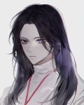  1girl black_hair closed_mouth dark expressionless face him_naeneunnom return_of_the_mount_hua_sect solo turtleneck undershirt uniform upper_body violet_eyes white_background yu_iseol_(return_of_the_mount_hua_sect) 
