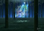  absurdres artist_name bamboo bamboo_broom broom forest h_yuusui highres leaf light light_rays moon nature night night_sky no_humans original outdoors scenery signature sky sparkle star_(sky) starry_sky 