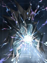  black_sclera claws colored_sclera dialga full_body highres horns no_humans open_mouth pokemon pokemon_(creature) pokemon_focus red_eyes shibaban7 solo 