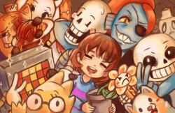  0_0 2016 2d 2girls 2others 3boys 3girls 6boys alphys ambiguous_gender animal_ears animal_nose anthro arm_around_neck arm_around_shoulder armor black_eyepatch black_shorts black_tank_top blue_jacket blue_shirt blue_shorts blue_skin blush_stickers body_fur brothers brown_background brown_fur brown_hair buck_teeth burgerpants cape cat cat_boy cat_ears child colored_sclera colored_skin colored_teeth commentary cousins delta_rune_(symbol) delta_rune_print digital_media dinosaur dinosaur_girl dog dog_boy double_horizontal_stripe droopy_ears dropped_food ear_fins elemental_(creature) english_commentary everyone eyepatch fangs female fins fire_elemental fish fish_girl flaming_head floppy_ears flower flower_pot flowey_(undertale) food frisk_(undertale) frown furry furry_female furry_male ghost glasses gloves goat goat_ears goat_girl goat_horns grey_hood grillby group_hug hat head_fins height_difference high_ponytail holding holding_flower_pot holding_food holding_plate hollow_eyes hood hood_down hooded_jacket horizontal-striped_clothes horns hug human humanoid inward_v jacket lesser_dog lizard lizard_girl long_hair long_sleeves looking_at_viewer male mammal mettaton mettaton_(box) mini_hat monster monster_boy monster_girl multiple_boys multiple_girls multiple_others napstablook no_mouth non-humanoid_robot open_clothes open_jacket orange_skin papyrus_(undertale) pasta pewpewstudio pink_stripes plant plate ponytail potted_plant purple_robe red_cape red_gloves red_hair red_shirt reptile reptile_girl robe robot robot_boy sans_(undertale) scalie sharp_teeth sheet_ghost shirt short_hair shorts siblings simple_background single_vertical_stripe skeleton skin_fangs slit_pupils spaghetti sparkle spill striped_clothes striped_shirt striped_shorts sweat tank_top teeth top_hat toriel two-tone_shirt undead undertale undyne utdr_(toby_fox) v vertical-striped_clothes vertical-striped_shorts white_armor white_fur white_gloves white_horns white_shirt white_sleeves white_stripes yellow_flower yellow_sclera yellow_skin yellow_teeth 