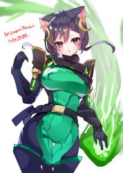 1girl cat_ears gas_mask green_bodysuit mask valorant viper_(valorant)