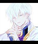  1boy blue_eyes coat elsword frown hand_on_another&#039;s_arm harque_ebalon loble long_sleeves looking_to_the_side male_focus parted_lips short_hair sketch solo sweatdrop teeth white_background white_hair 
