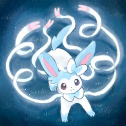  alternate_color animal_focus blue_background blue_fur bow bright_pupils closed_mouth commentary_request full_body grass highres looking_at_viewer outdoors pokemon pokemon_(creature) pokemon_focus ribbon rioon_fish shiny_pokemon simple_background smile solo standing sylveon two-tone_fur violet_eyes white_fur white_pupils 