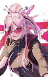  1girl black_gloves black_streaks boutsoftheblind commentary english_commentary glasses gloves highres hololive hololive_english long_hair looking_at_viewer mori_calliope mori_calliope_(ferrywoman) multicolored_hair official_alternate_costume open_mouth pink_hair red-tinted_eyewear sidelocks smile solo streaked_hair tinted_eyewear virtual_youtuber 