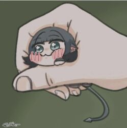 1girl animal_ears chibi grabbing jane_doe_(zenless_zone_zero) long_hair mouse_ears mouse_tail zenless_zone_zero