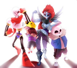  1girl 1other 2016 2boys 2d ambiguous_gender animal anthro arm_on_another's_head armor armored_boots bird black_sclera black_shorts black_socks black_stripes blue_jacket blue_pants blue_shirt blue_shorts blue_skin boots breastplate breasts brothers brown_hair cape child cleavage cleavage_cutout clenched_hand colored_sclera colored_skin deviantart_sample digital_media double_horizontal_stripe drawstring ear_fins female fins fish fish_girl frisk_(undertale) full_body fur-trimmed_jacket fur_trim gloves grey_fur grey_shorts hands_in_pockets head_fins height_difference high_ponytail highres hollow_eyes horizontal-striped_clothes human humanoid image_sample jacket josephiendopus long_hair long_sleeves male midriff monster monster_boy monster_girl multiple_boys navel one_eye_closed open_clothes open_jacket pants papyrus_(undertale) pink_stripes ponytail red_boots red_cape red_gloves red_hair red_shoes sans_(undertale) shadow sharp_teeth shirt shoes short_hair short_sleeves shorts siblings simple_background single_vertical_stripe skeleton slippers slit_pupils smile socks split_mouth standing striped_clothes striped_shirt striped_shorts teeth two-tone_shirt undead undertale undyne undyne_the_undying utdr_(toby_fox) vertical-striped_clothes vertical-striped_shorts walking white_armor white_background white_slippers white_socks yellow_feathers yellow_pupils 