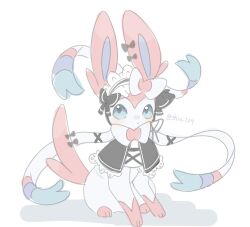  blue_eyes bow closed_mouth clothed_pokemon hat highres no_humans pokemon pokemon_(creature) pokemon_focus shiu_224 sitting solo sylveon twitter_username 