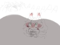  1girl 2025 2d animal_ears arms_at_sides artist_self-insert banka_nala blush blush_stickers body_fur breasts commentary digital_media english_commentary eyelashes female female_focus fox_ears fox_girl fox_tail green_eyes humanoid implied_hetero long_sleeves looking_up monochrome multiple_tails off-shoulder_shirt off_shoulder original original_character shadow shirt short_hair simple_background sketch solo_focus standing tail undertale utdr_(toby_fox) white_background 