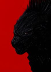  1other absurdres commentary crain1art godzilla godzilla_(series) highres kaiju monster red_background serious sharp_teeth simple_background solo solo_focus teeth white_eyes 