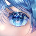  1girl bangs blue_eyes blue_hair blue_sclera close-up colored_eyelashes colored_sclera commentary_request eye_focus eye_reflection face hair_between_eyes hatsune_miku highres light_blush looking_at_viewer pinapo_25 reflection solo vocaloid 