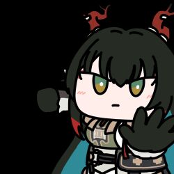  1girl animated animated_gif arknights arknights:_endfield closed_mouth colored_tips dragon_girl green_eyes green_hair horns long_hair looking_at_viewer lowres multicolored_hair red_hair red_horns seseren simple_background solo sticker_(medium) transparent_background two-tone_hair zhuang_fangyi_(arknights) 