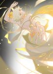  1boy bare_back bare_shoulders bishounen blonde_hair dancing flower hagoromo highres jewelry lotus male_focus onmyoji shawl short_hair solo taishakuten_(onmyoji) white_hair yinertang 