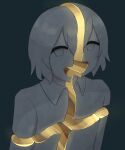  1boy :d absurdres avogado6 bangs collared_shirt commentary_request gold happy highres open_mouth original shirt short_hair simple_background sliced smile solo split_head symbolism upper_body 