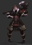  &gt;:) 1boy ardbert_(ff14) armor axe belt black_footwear blood blood_on_weapon boots breastplate brown_eyes brown_hair chest_belt clenched_hand copyright copyright_name facial_hair faulds final_fantasy final_fantasy_xiv full_body fur-trimmed_armor fur-trimmed_boots fur_trim gloves grey_background highres holding holding_axe hyur knee_boots legs_apart looking_to_the_side male_focus mogi_yuusuke official_art over_shoulder pauldrons red_gloves short_hair shoulder_armor signature simple_background smile solo spikes standing stubble v-shaped_eyebrows warrior_(final_fantasy) weapon weapon_over_shoulder 