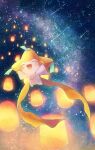  blush closed_eyes comet flying highres jirachi lamp night night_sky no_humans outstretched_arms pokemon pokemon_(game) pokemon_rse remon_(920moomin) sky smile solo space sparkle spread_arms star_(sky) 