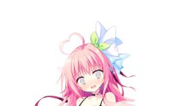  1girl @_@ ahoge bare_shoulders black_choker blush choker collarbone furrowed_brow game_asset green_ribbon hair_ribbon haru_haru_(koikoko) heart heart_ahoge koi_suru_kokoro_to_mahou_no_kotoba large_variant_set long_hair looking_at_viewer non-web_source open_mouth pink_hair portrait ribbon self-datamine shiromochi_sakura simple_background solo star_(symbol) transparent_background variant_set 