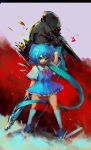  1boy 1girl absurdres ahi_and_ohi armor blue_dress blue_eyes blue_hair cirno dress frown guitar gun helmet highres holding holding_gun holding_instrument holding_weapon instrument looking_to_the_side original red_ribbon ribbon sketch touhou weapon 
