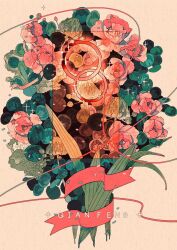  artist_name flower flower_focus leaf mushroom no_humans original pink_flower pink_ribbon plant qianfeng ribbon sparkle traditional_media 