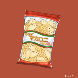  animal animal_focus commentary_request food hamster macaroni no_humans original pasta red_background simple_background upiupisyo 