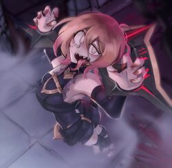  1girl bandaged_foot bandages blonde_hair blood blood_on_hands bound bound_wrists briar_(league_of_legends) briar_(league_of_legends)_(cosplay) claw_pose cosplay don_quixote_(project_moon) feet highres kappce knees limbus_company pillory project_moon smile toeless_legwear toes yellow_eyes 