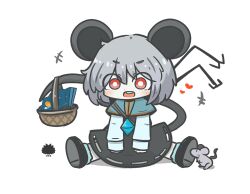 +++ 1girl :d animal animal_ears basket black_dress black_shoes blue_capelet blue_socks blush capelet commentary_request dowsing_rod dress full_body hair_between_eyes heart highres long_sleeves mouse_(animal) mouse_ears mouse_girl mouse_tail nazrin prehensile_tail red_eyes sea_urchin shadow shirt shoe_soles shoes simple_background sitting sleeves_past_wrists smile socks solo tail thick_eyebrows touhou uni_souchou white_background white_shirt 