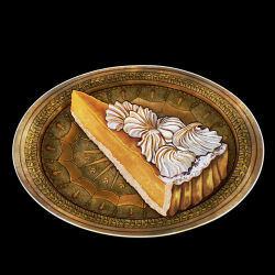  absurdres art_neverath black_background food food_focus highres no_humans original pie pie_slice plate procreate_(medium) pumpkin_pie simple_background whipped_cream 