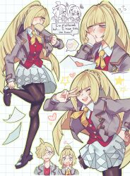  1boy 2girls absurdres alternate_hairstyle andrich_galam blonde_hair gladion_(pokemon) green_eyes highres lillie_(pokemon) long_hair lusamine_(pokemon) multiple_girls pokemon pokemon_sun_and_moon school_uniform surprised 