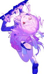  1girl 5swcf1iy8k31657 @_@ animal_ears blazer breasts commentary_request gun heterochromia highres holding holding_gun holding_weapon jacket long_hair long_sleeves looking_at_viewer medium_breasts open_mouth pink_hair pink_skirt rabbit_ears rabbit_girl red_eyes reisen_udongein_inaba shoes skirt socks soles solo touhou very_long_hair weapon weapon_request white_socks 